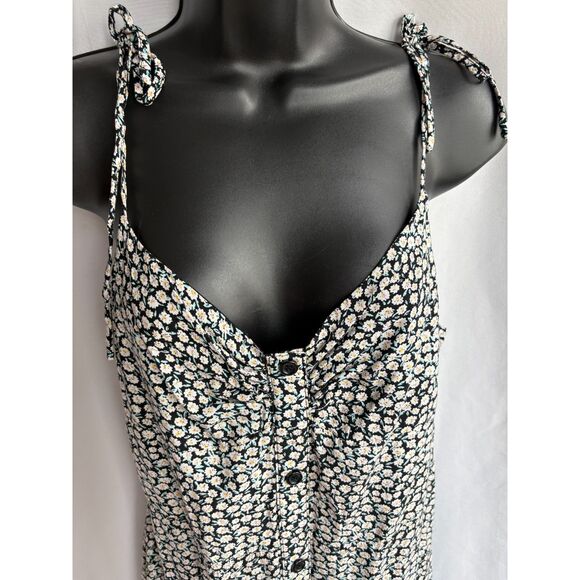 Blush BJ Floral Cottagecore Midi Dress Tie Straps L Prairie Peasant Milkmaid - Picture 2 of 10